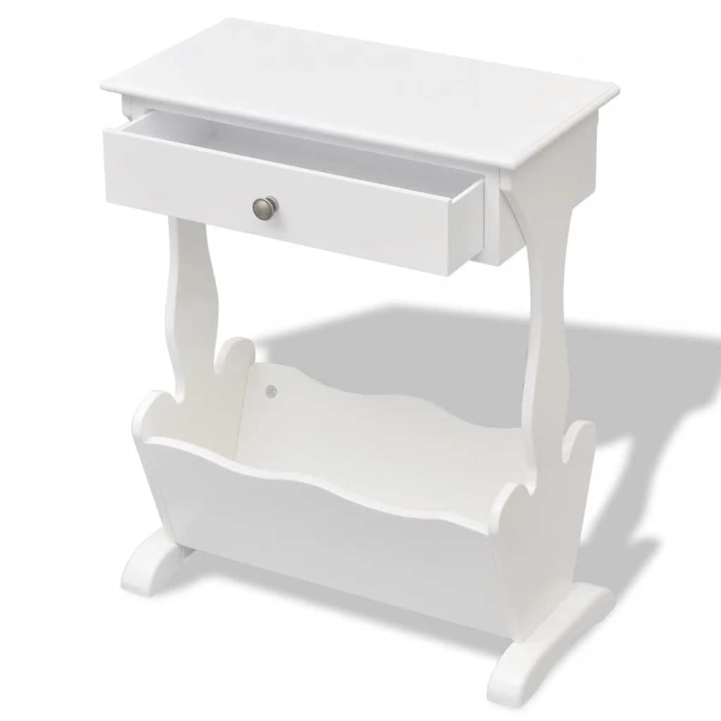 vidaXL Table d'appoint avec porte-revues en bois blanc - Table basse de rangement pour canapé de salon