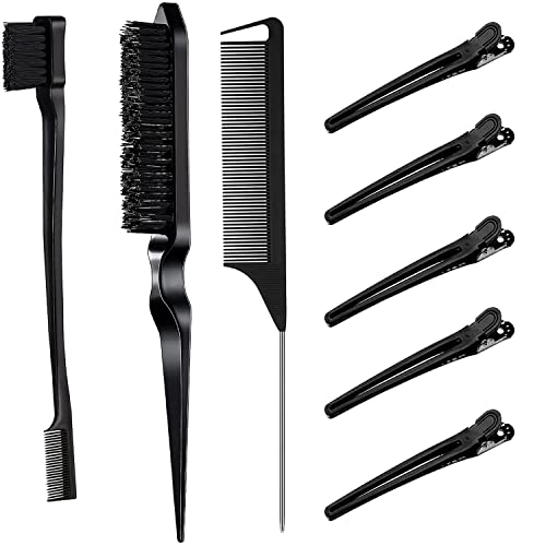 8 Pièces Set de Brosse à Taquiner, Brosse et Peigne à Double Tranchant Peigne Brosse à Cheveux Peigne Brosse de Bord de Toilettage Peigne à Queue de Rat Robuste pour Coiffure Cover