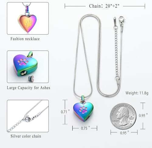 Huisdier crematie sieraden voor as hanger pootafdruk huisdier hart urn halsketting memorial keepsake sieraden voor huisdier/hond/kat as, Roestvrij staal, Edelsteen