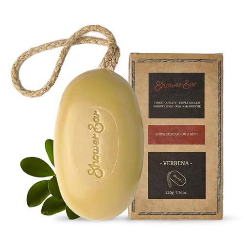 Verbena Scented Soap on a Rope - 220g Natural Solid Body Wash Bar for Travel & Home - Long Lasting Vegan Plastic-Free Eco-Friendly & Moisturizing
