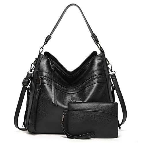Bolsas femininas Hobo, tote, grande, de mão e de ombro, moderna, 2 peças, Preto, One Size