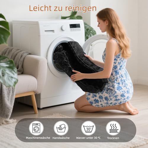 Muecleao Hundebett, Weiches waschbares Hundesofa mit Plüsch, bequemes Hundekissen und Rutschfester Hundekorb für kleine und mittelgroße Hunde (Schwarz, 70x60x15cm(L X W X H))