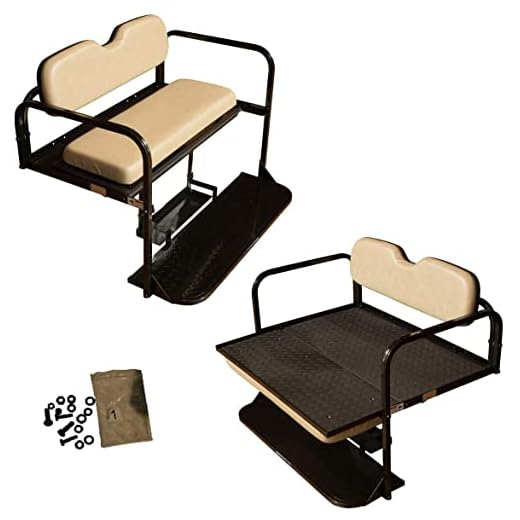 EZGO RXV Golf Cart Flip Folding Rear Back Seat Kit - Stone Cushions