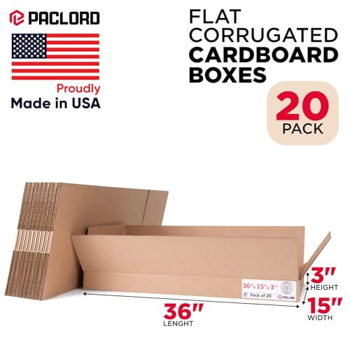 Image of Flat Cardboard Boxes 36 inchL x 15 inchW x 3 inchH (Pack of 20) - USA-Made Packing Boxes for Moving, Shipping, or Storage - USPS, UPS, FedEx Approved - Professional Packing Supplies for Moving | USA-Made Packing Boxes for Moving, Shipping, or Storage - USPS, UPS, FedEx Approved - Professional Packing Supplies