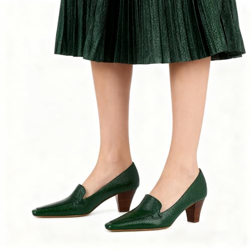 Image of LEHOOR Women Vintage Chunky Block Heel Pumps Shoes Square Pointed Toe Slip On Formal Office Work Business Loafers Shoes Suede Snakeskin Cone Heel Oxford Shoe Ladies Professional Chic Fall 4-11 M US