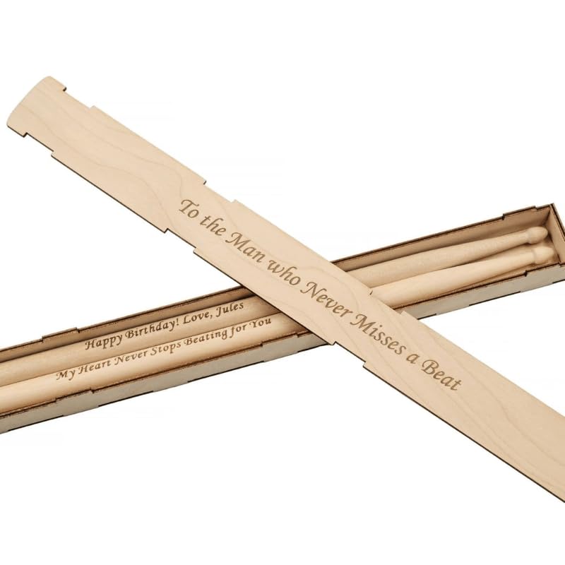 Personalised Drumsticks with Engraved Gift Box – Custom 5A Ash Drum Sticks for Drummer – Gift for Him, Boyfriend, Husband, Dad, Musician – Birthday, Father’s Day, Christmas, Valentine’s