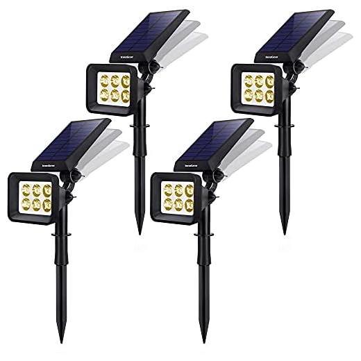 InnoGear Solar Lights Outdoor, 6 LED Solar Landscape Spotlights 2-in-1 IP65 Waterproof Auto On/Off Outdoor Lights Decorative Wall Light for Yard Garden Driveway Pathway Pool, Pack of 4 (Warm White)