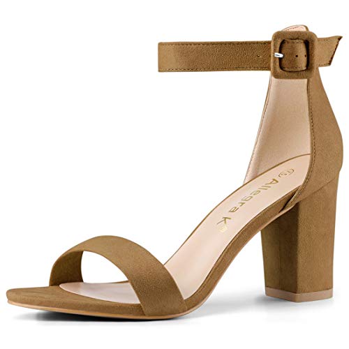 Image of Allegra K Women's Open Toe Chunky High Heel Buckle Ankle Strap Sandals | 3 3 /8 inches Heels with Faux Suede, Comfortable Block Heels Sandal for Women, Summer Dressy Shoes