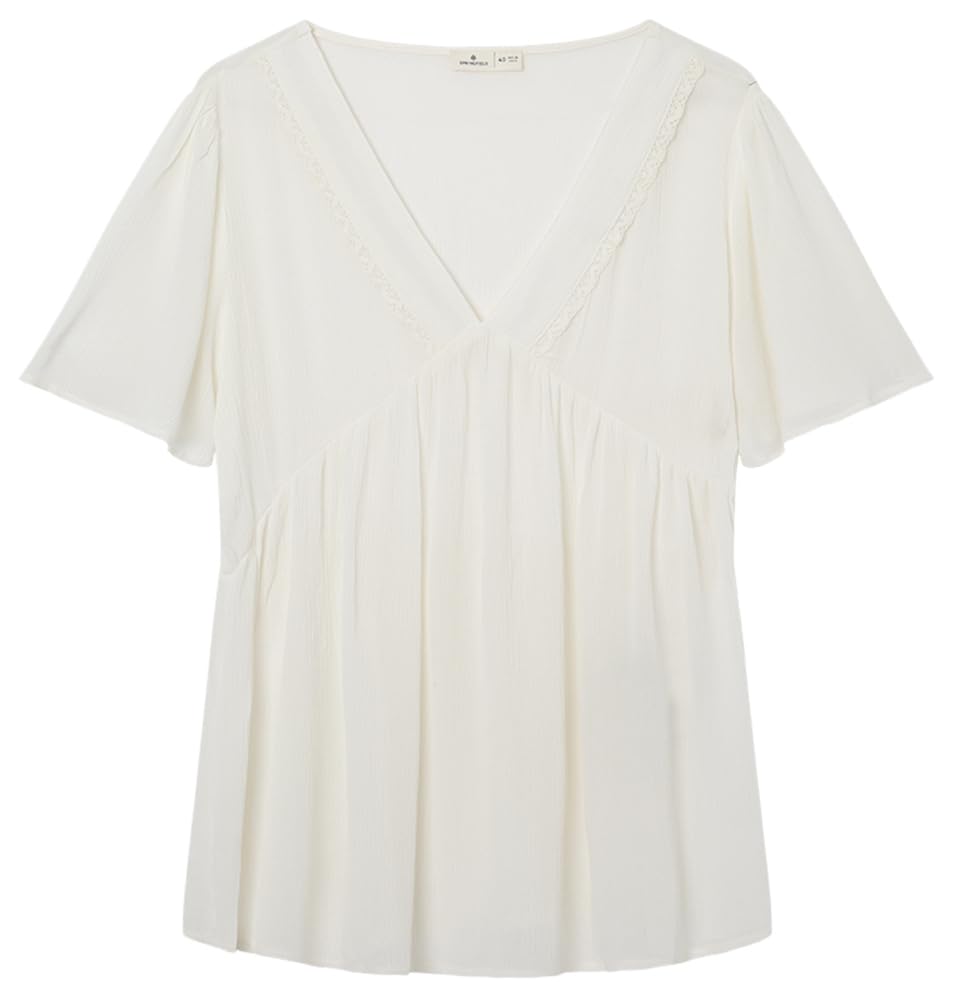 SPRINGFIELD Women's 6818849 Floaty lace Neckline Blouse, White Standard, 40
