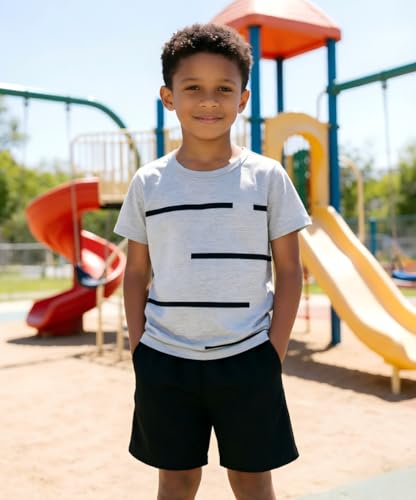 Image of 4-8T Toddler Boys 2-Piece Summer Casual Outfit Striped Print Short Sleeve T-Shirt & Shorts Set