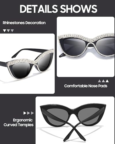 IGnaef® Rhinestone Sunglasses for Women Bling Bling Glasses Jeweled Frame Costume Party Accessory4