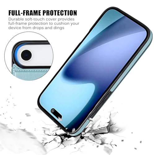 Étui portefeuille iPhone 17 Air抗震防摔 Bleu glacier avec protège-écran