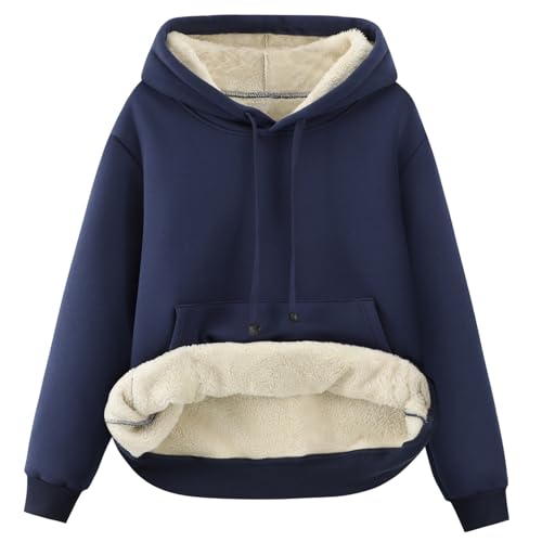 Gihuo Women's Winter Warm Hoodie Sherpa Fleece Lined Pullover Hoodie Hooded Sweatshirt Heavyweight Casual Tops (02Navy-L)