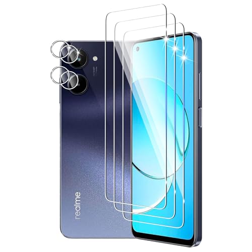 DXULWLM 3+2 Piezas Cristal Templado para Realme 10 4G,con protector de Lente de cámara,HD transparente,Dureza 9H,Sin Burbujas,Anti-Arañazo Protector de Pantalla