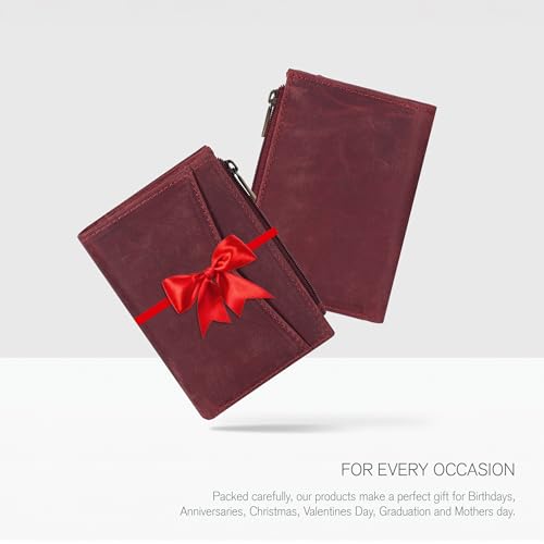 Image of Oak Leathers Leather Wallet For Women - Small RFID Coin Purse Credit Card & ID Holder for Ladies, Gift for Women's, Bifold Wallets (Crazy Horse Red)