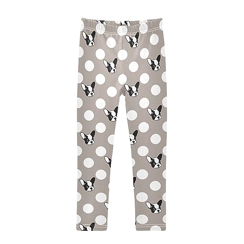 French Bulldog Dog Grey Polka Dot Girls Leggings Dance Running Workout Yoga Pants