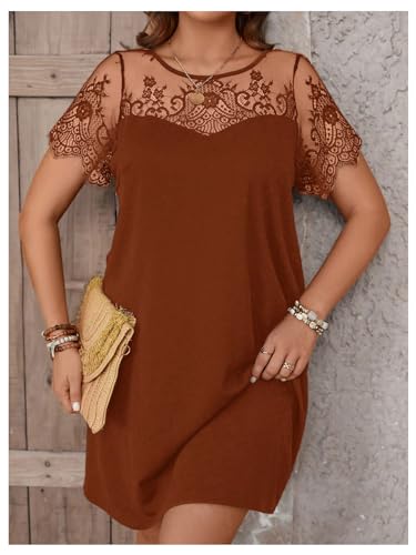 Robe tunique courte en dentelle Floerns | Chic décontracté col rond - 4