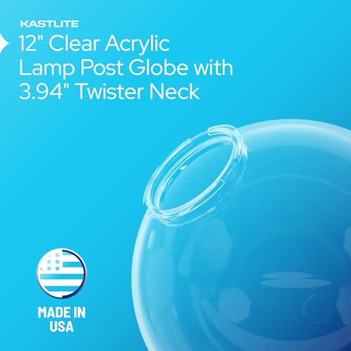 Image of KASTLITE 12 inch Clear Acrylic Lamp Post Globe, 3.94 inch Twist Lock Neck, USA Made | Street Light Cover Replacement - Outdoor Lighting Diffuser for Yard - Weatherproof, UV & Impact Resistant - Plastic Not Glass