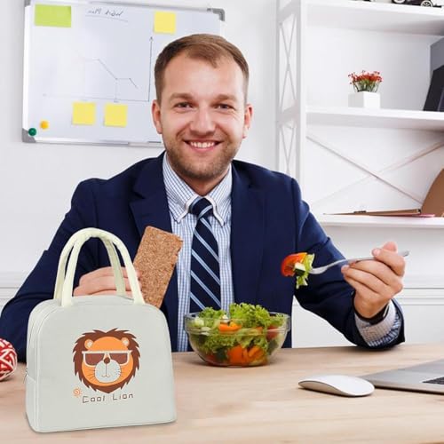 Image of Insulated Lunch Bag for Office, School, Men, Women, Hot & Cold Lunch Box, Tiffin Pouch (Lion Lunch Bag (Beige))
