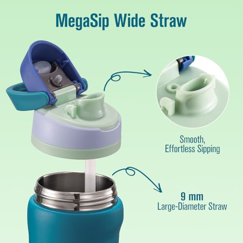 Image of Coolflask MegaSip Insulated Water Bottle 32 oz with Straw, Stainless Steel Water Bottles Leak-Proof, 24+ Hours Cold, BPA-Free Dishwasher Safe, Water Flask for Sports Gym Work Office, Scuba Blue