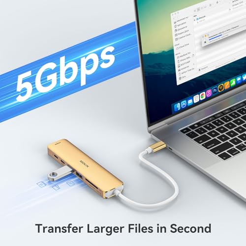 Image of USB C Hub HDMI Adapter for MacBook Pro /Air, MOKiN 7 in 1 USB C Dongle with HDMI, SD /TF Card Reader, USB C Data Port,100W PD, and 2 USB 3.0 Compatible for MacBook Pro /Air, Dell XPS, Lenovo Thinkpad.