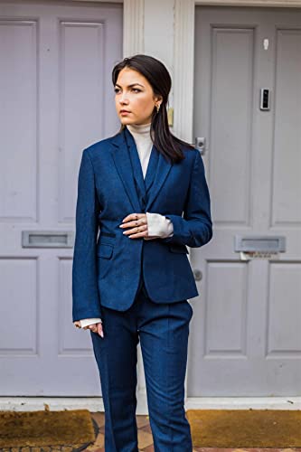 Womens Tweed Herringbone Blazer Jacket Waistcoat Navy Blue 1920S Vintage - Navy Blazer 16 #TOP7