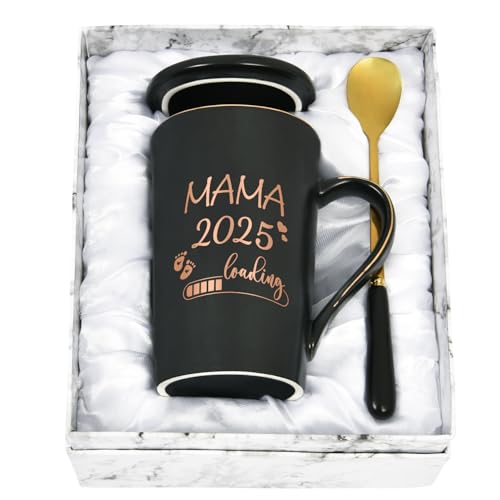 Joymaking Tazza da caffè Gravidanza regalo per le future mamme – Mama Loading 2025 – regalo per donne incinte, 400 ml, nero