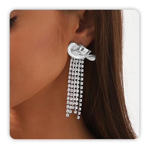 Western Cowgirl Earrings for women, Silver Rhinestone Dangle Earrings as Rodeo Country Concert Outfits for Women, Sparkly Western Boots Jewelry Cowboy Hats as Summer Concert Accessories