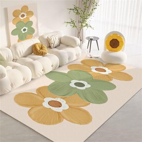 Tapis de fleurs fraiches simples vert beige tapis doux bebe - 2