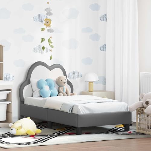 Tonture Baby Cot Bed Frame with Headboard Light Grey 70x140cm PU Leather Modern Design Heavy Duty Wood Construction Storage Pockets Durable Single 140kg Load Capacity