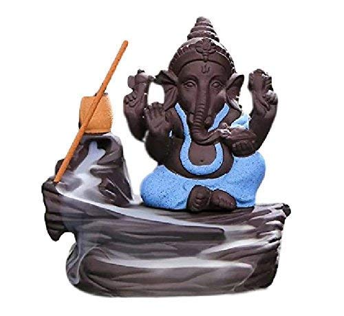 Janhvi Ventures Lord Bal Ganesha Smoke Fountain Polyresin Incense Burner with 10 Backflow Scented Cone Incense (Blue)(Conical) 1