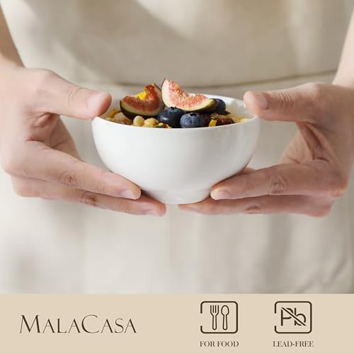 Image of MALACASA 10 Oz Small Ceramic Bowls Set of 8, White Bowls for Ice Cream | Perfect for children, dessrt, Side dishes, rice, & ice cream; scratch-resistant, stackable, microwave, oven & dishwasher safe
