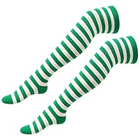 LEMLIN Ringel Kniestrümpfe für Damen,Bunte Overknee Socken im Set,Karneval,Cosplay und Party Kostümzubehör,für Erdbeer-Zwerg,Gärtnerin und Fantasy Looks(Grün/Weiß)