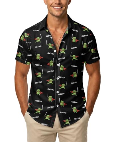 Image of 99TIMORO Funny Film Summer Button Down Shirt Men Short Sleeve Top | Movie Character Hawaiian Shirts for Men Lightweight Breathable Beach Vacation Business Casual Summer Gifts Classic Fit
