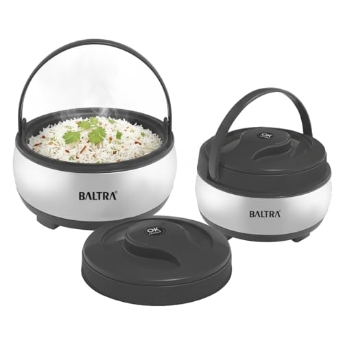 Image of BALTRA Inner Stainless Steel Casserole Set | Keeps Food hot & Fresh Chapati, Roti, Biryani and More | Serving Bowl with Lid | Hot Box for Kitchen | House Warming Gifts Set (Verna (1000ML, 1500ML))