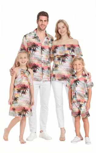 Image of Hawaii Hangover Family Matching Hawaiian Clothes, Neon Sunset Pink | Family Matching Hawaiian Clothes, Neon Sunset Pink, lightweight rayon, machine washable, tropical floral print, luaus