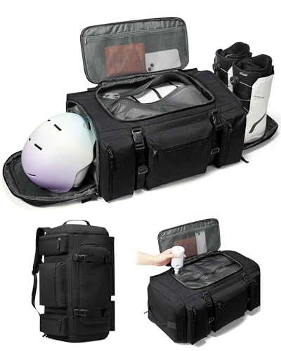 VENATIN Sac à Dos Ski avec Poche pour Chaussure de Ski Homme et Casque de Ski Rangement pour Ski et Accessoires 70L Grand Volume étanche Compression Vacuum pour la Course de Ski Noir