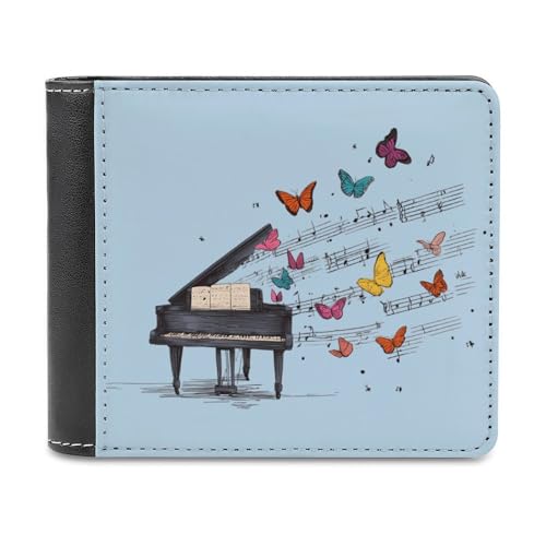 Music Notes Piano Bi-fold Wallet for Men Women Print PU Leather Slim Cash Card Holder