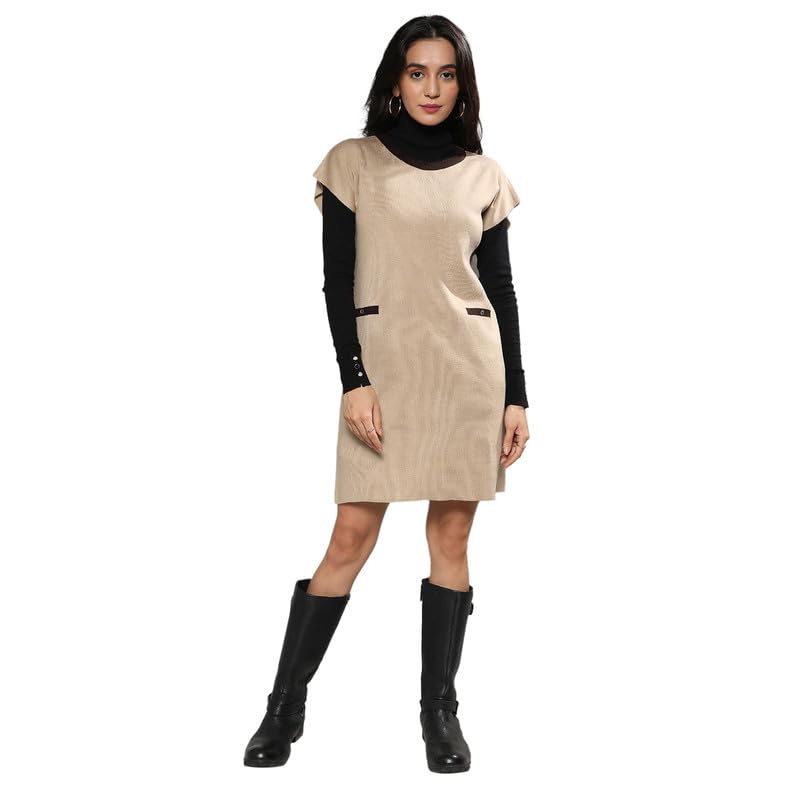 Campus SutraCotton Women's Sweater Shift Dress For Casual Wear |Round Neck |Short Sleeve | Pull On Closure |Sweater Crafted With Comfort Fit For Everyday Wear