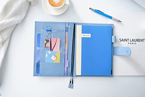 Moterm Leather Cover For A5 Notebooks - Fits Hobonichi Cousin, Stalogy And Midori Md Planners, With Pen Loop, Card Slots And Back Pocket (Firm Pebbled-Sky Blue) #TOP2