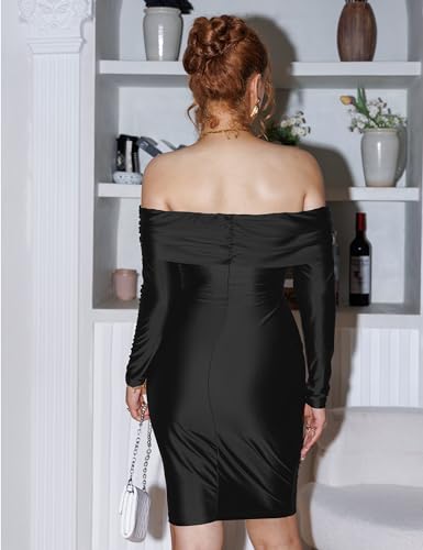 Women's Sexy Off Shoulder Long Sleeve Bodycon Cocktail Party Night Out Midi Dress3