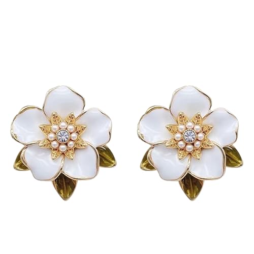 Anmpab Enamel Flower Stud Earrings for Women Vintage Rhinestone Pearl Floral Flower Earrings Brides Party Jewelry