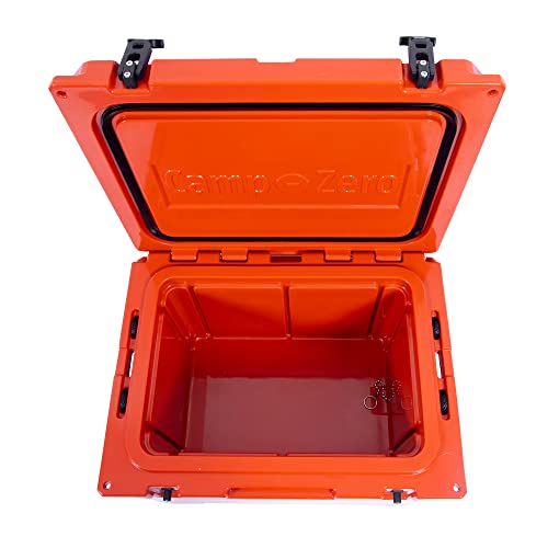 Camp-Zero 40L | 42.26 Quart Cooler/Ice Chest With 4 Molded-In Cup Holders & Comfort Grip Rope Handles | Thick Walled, Freezer Grade Cooler W/Secure Locking System & Tie Down Channels (Burnt Orange) #TOP6