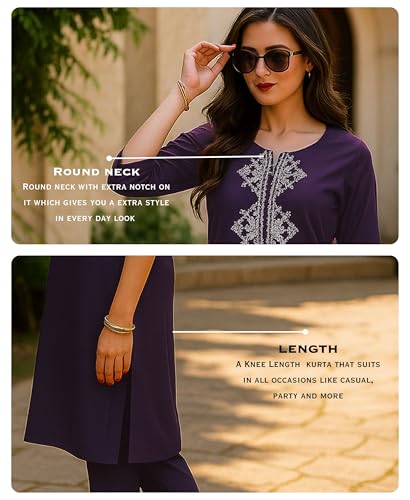 Image of SHIENZY Women's Cotton Blend Emroidered Kurta Pant Set | Ethnic Wear for Festive & Casual | Stylish Straight Fit | Elegant Indian Outfit (1662)