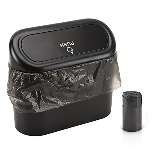 Accmor Car Trash Can with Lid, Waterproof Vehicle Trash Bin Car Dustbin Garbage Organizer, Mini Hanging Garbage Bin Trash Container with Garbage Bag for Auto Cars, Home, Office