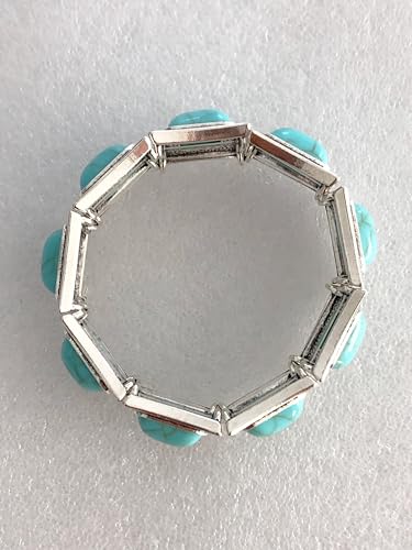 Silver Tone Navajo Southwest Western Vintage Mid Century Style Resin Turquoise Chunky Statement Stretch Bracelet3