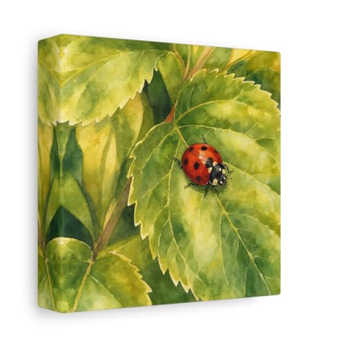 Toile coccinelle aquarelle haut de gamme avec châssis épais de 3 cm