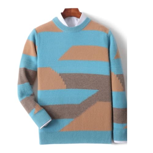 Men's Round Neck Thick Sweater Knit Pullover Merino Wool Striped Office Sweater4