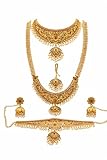 JOKERWAL BROTHERS South Indian Matte Finish Gold Necklace Set, Traditional Bridal Jewelry Combo with Pearls and Gemstones