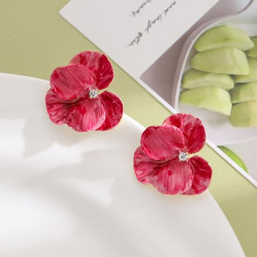 Blue Flower Stud Earrings Enamel Floral Petal Earrings Large Butterfly Orchid Earrings Cubic Zirconia Rhinestone Flower Earrings Big Petal Statement Earrings Jewelry for Women4